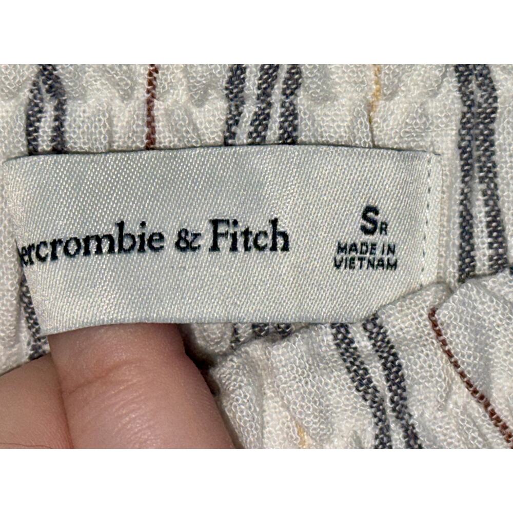 Abercrombie & Fitch Cream Navy Blue Striped Linen Wide Leg Pants Womens Size S R - Picture 4 of 8